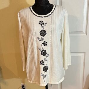 Alfred Dunner Cream Floral Embroidered Tunic